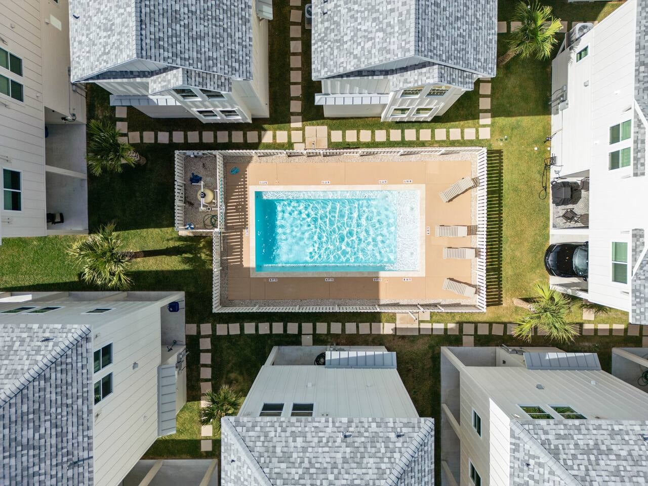 Bird’s-eye view of the shared pool, just steps from the house and perfect for sunny Port A days.